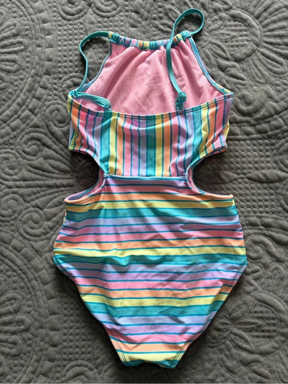 Cat & Jack Pastel Rainbow Stripe Cutout One-Piece Swimsuit